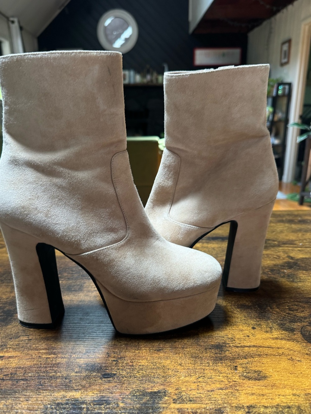 Jeffrey Campbell Beige Suede Platform Ankle Boots sz 9